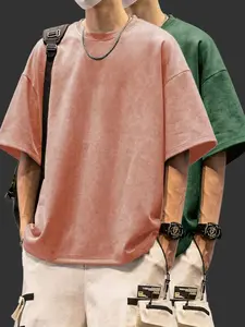 2-Pack Men's Oversized Faux Suede T-Shirts, Casual Streetwear Round Neck Short Sleeve, Loose Fit Soft Summer Top, Ideal for Men