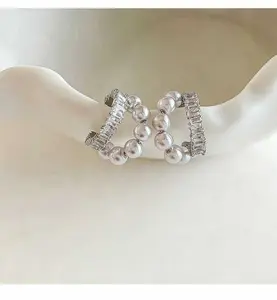 2026 New Double-Layer Pearl Earrings, High-End Luxurious Purple Earrings for Women with Square and Round Faces, Korean Style Trendy Stud Earrings