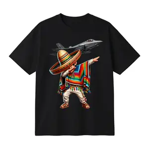 Unisex Cotton Oversized T-shirt Tee, Sombrero Dab Fighter Jet Funny Meme T-Shirt, Colorful Poncho Graphic Print Casual Streetwear