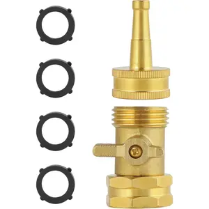 High  Hose Nozzle with Hose Shutoff Valve, Brass Heavy Duty Spray Nozzles for Garden Hose, 3/4" GHT Jet Nozzle for Hose Outdoor/Outside-2 Pack