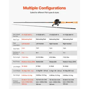 VEVOR Rod and Fishing Reel Combo, IM7 Carbon Fiber Baitcasting Rod and Reel Combo, Bass Fishing Pole with 7+1 BB System, 7.0: 1 Gear Ratio, Cork Handle, Stainless Steel Guides with Ceramic Rings