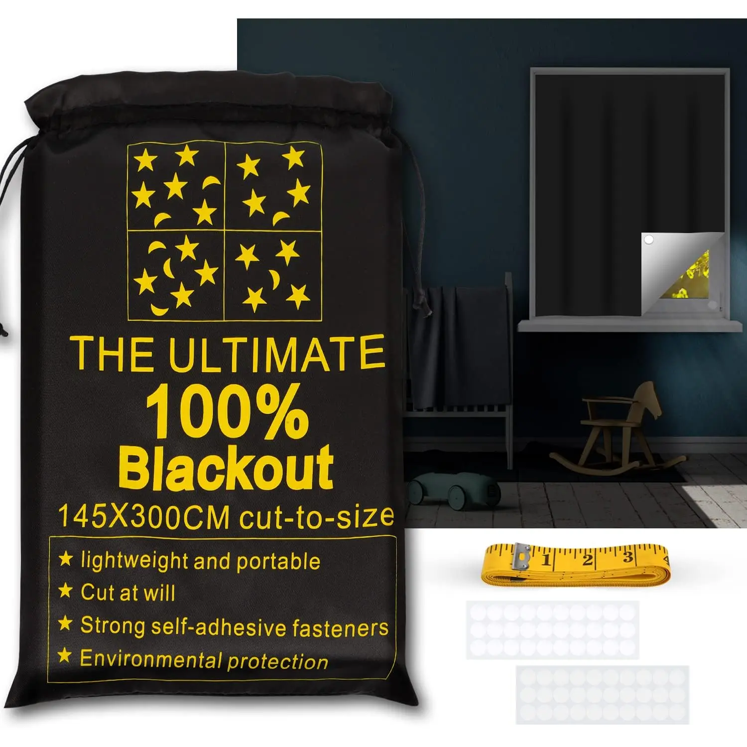 Uligood Portable Blackout Shades (118" X 57") Travel Window Curtains  Material Temporary Blinds For Bedroom Caravan Office Or Use