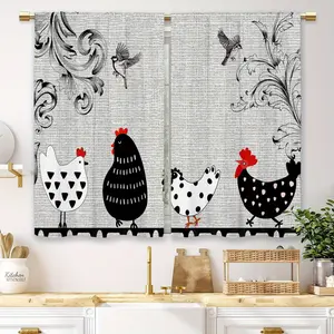 2pcs Farmhouse Rooster Blackout Curtains, Country Retro Animal Leaves Small Short Cafe Window Decor, 28x40inch, Rod Pocket Design Short Drapes for Small Windows, Cafe, Shop, Kitchen, Bathroom Room Decor, Machine Washable