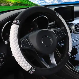 Christmas Glittering Artificial Rhinestone Car Steering Wheel Cover, 1 Count Non-slip PU Leather Cover for D-type & Round Steering Wheel, Interior, Car Accessories, Automotive