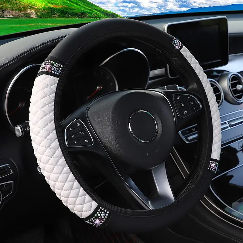 Christmas Glittering Artificial Rhinestone Car Steering Wheel Cover, 1 Count Non-slip PU Leather Cover for D-type & Round Steering Wheel, D Shaped Steering Wheel Cover, Interior, Steering Wheel Decor, Car Accessories, Automotive