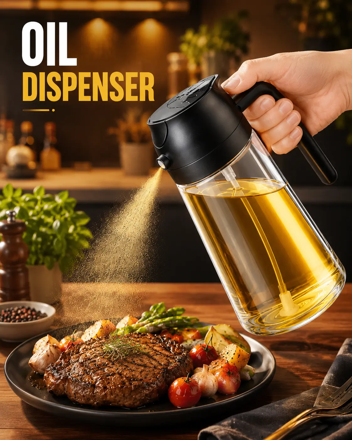 Glass Oil Sprayer Dispenser - 2-in-1 Kitchen Utensil & Gadget, Square Design with Black Cap, PVC-Free, Hand Wash Only, for Cooking & Barbecue, Dispensers