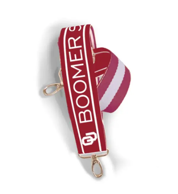 Oklahoma University Purse Strap - Adjustable 1.5" Wide x 55" Length - Reversible Printed Pattern - Brass Hardware - GameDayReady CollegeStyle BagUpgrade TailgateEssentials