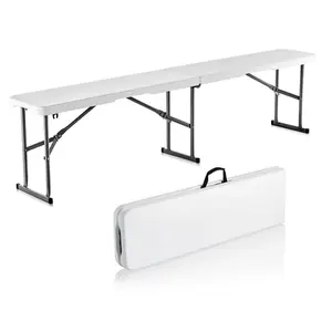 【Summervibes】VEVOR Plastic Folding Bench, 6 FT Portable Folding Bench, Smooth HDPE Waterproof Outdoor Bench, Picnic Camping Dining Seat with Carrying Handle, for Garden Soccer Entertaining Activity, White (1 Pack)