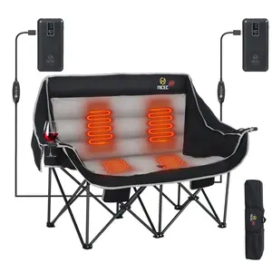 Heated Double Camping Chair, Oversized Loveseat with Cupholders, Side Pocket, Back Storage, Heavy Duty for Outdoors