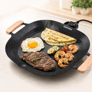 SUKESEM KITCHEN Indoor Grill, Portable Electric Korean BBQ Grill, Nonstick Griddle Pan with Adjustable Temperature for Pancakes, Eggs, Meat, BBQ & Home Cooking