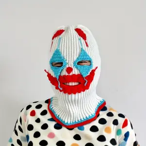 Funky Clown Knit Beanie - Handcrafted, Soft Acrylic Party Hat with Prank Face Mask for Amusement Park & Gatherings