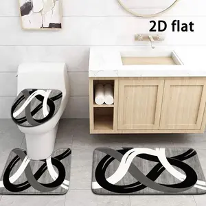 DearTex 4pcs Grey Black White Curved Line Flannel Bath Rug Set, Non-Slip Water Absorbent Bathroom Mats, U-Shaped Toilet Lid Cover, Washable Shower Mat Set