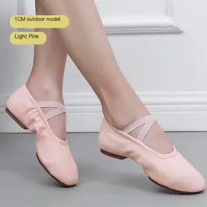 Dance shoes with heels, female figure, adult ballet, soft sole, indoor and outdoor, cowhide outsole, no tie up, teacher dance shoes.One pair of indoor and outdoor dance shoes each