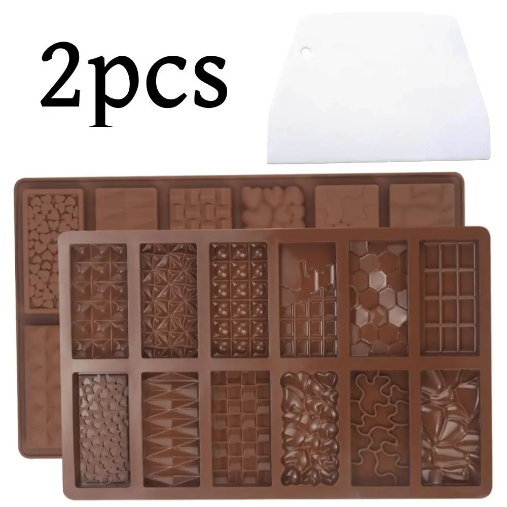 2 pcs Silicone Chocolate Bar Mold Stuffed Candy Bar Molds Non-stick Small Chocolate Candy Bar Molds For Baking, Cake Decorations