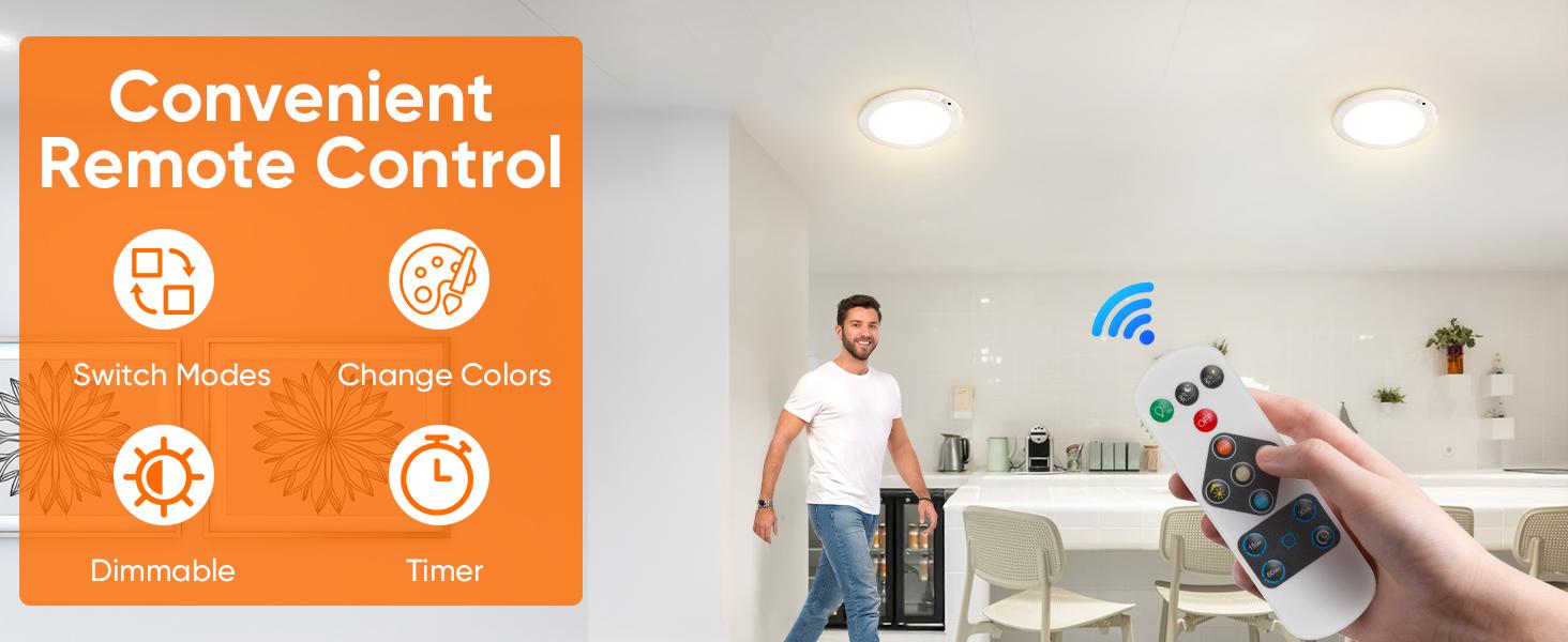 Smart Motion Sensor Ceiling Light, Rechargeable Motion Sensor Ceiling Light with Remote, Magnetic Wireless Ceiling Light Battery Powered for Closet, Shower, Stairs, Shed, Hallway, Porch, Patio, Garage, Easy to Install