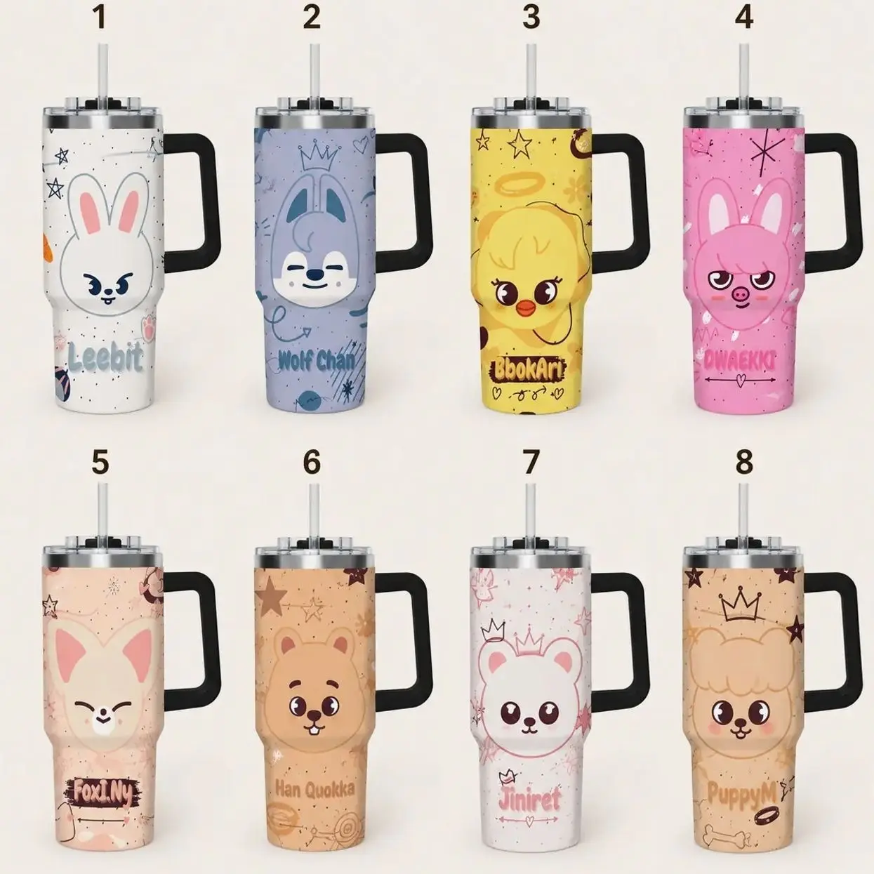 SKZ Inspired 20oz/30oz/40oz Tumbler – Cute Animal Theme Stainless Steel Travel Mug, Kawaii Fan Gift