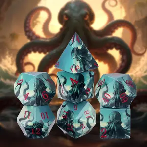 7-Pack Octopus UV Print Dice Set, Large Plastic Polyhedral Game Dice, Role-Playing Board Game Accessories, Portable Velvet Bag/luxury Box