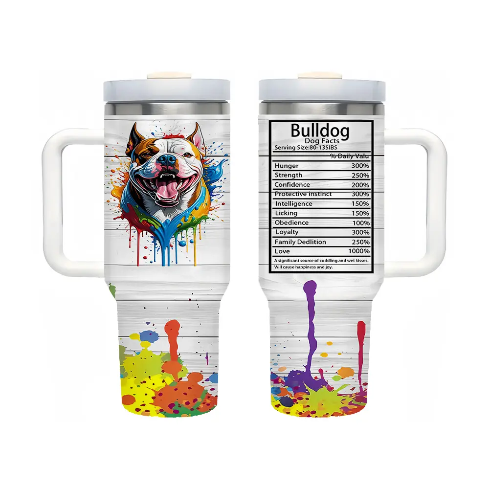 40oz Bulldog Pitbull Tumbler with Handle, Insulated Stainless Double Double Wall Dual Layer Vacuum Cup Portable Leak-proof Cup With Handle Stainless Steel Tumbler,Straw Drinkware, Cute Accent Mug, Cold Sippy Coffee cups,Travel Cups Bottles,Father Day Gift