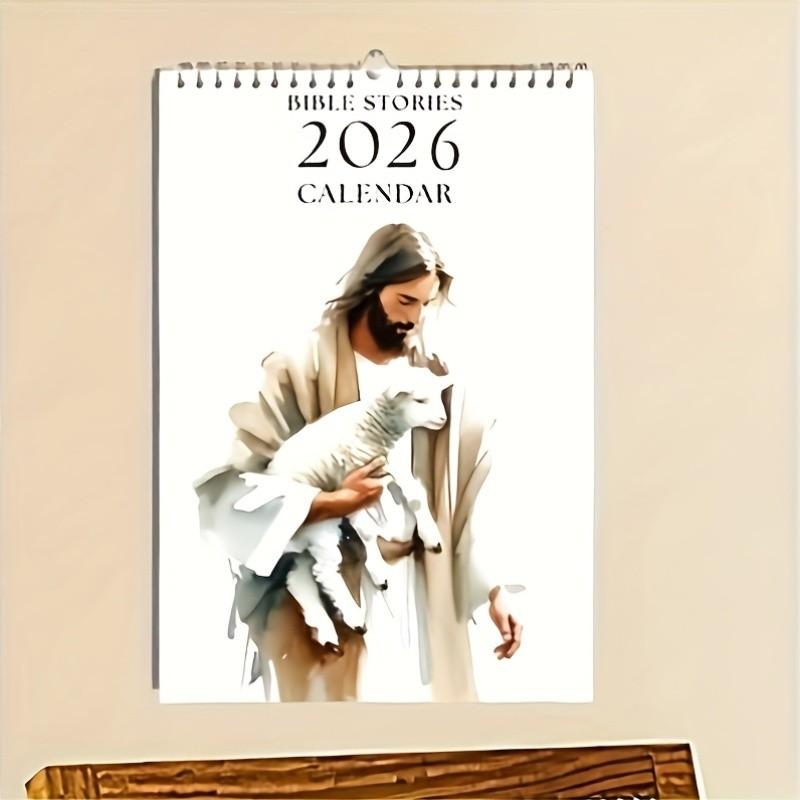 2026 Jesus Lamb Calendar, Inspirational Bible Wall Hanging, Monthly Illustrations, Essential Office and Home Decor