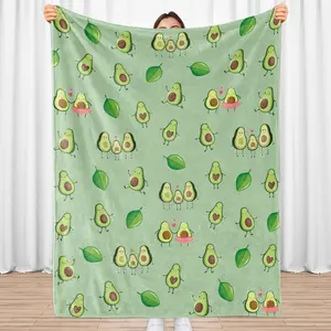 Avocado Blanket, Green Blanket Throw Gifts for Avocado Lovers, Soft Comfortable Flannel Lightweight Comfy Avocado Family Blanket, Cute Fleece for Boys Girls, Adult, Couch, Bed, Living Room