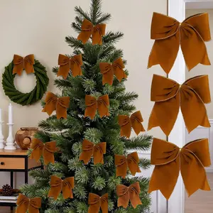18 count  Brown  Christmas Bow Decor - 6 Inch Cozy Rustic Ribbon Bow Ornaments for Christmas Tree, Wreaths, Garland,  Wrapping, DIY Crafts & Xmas  Decoration