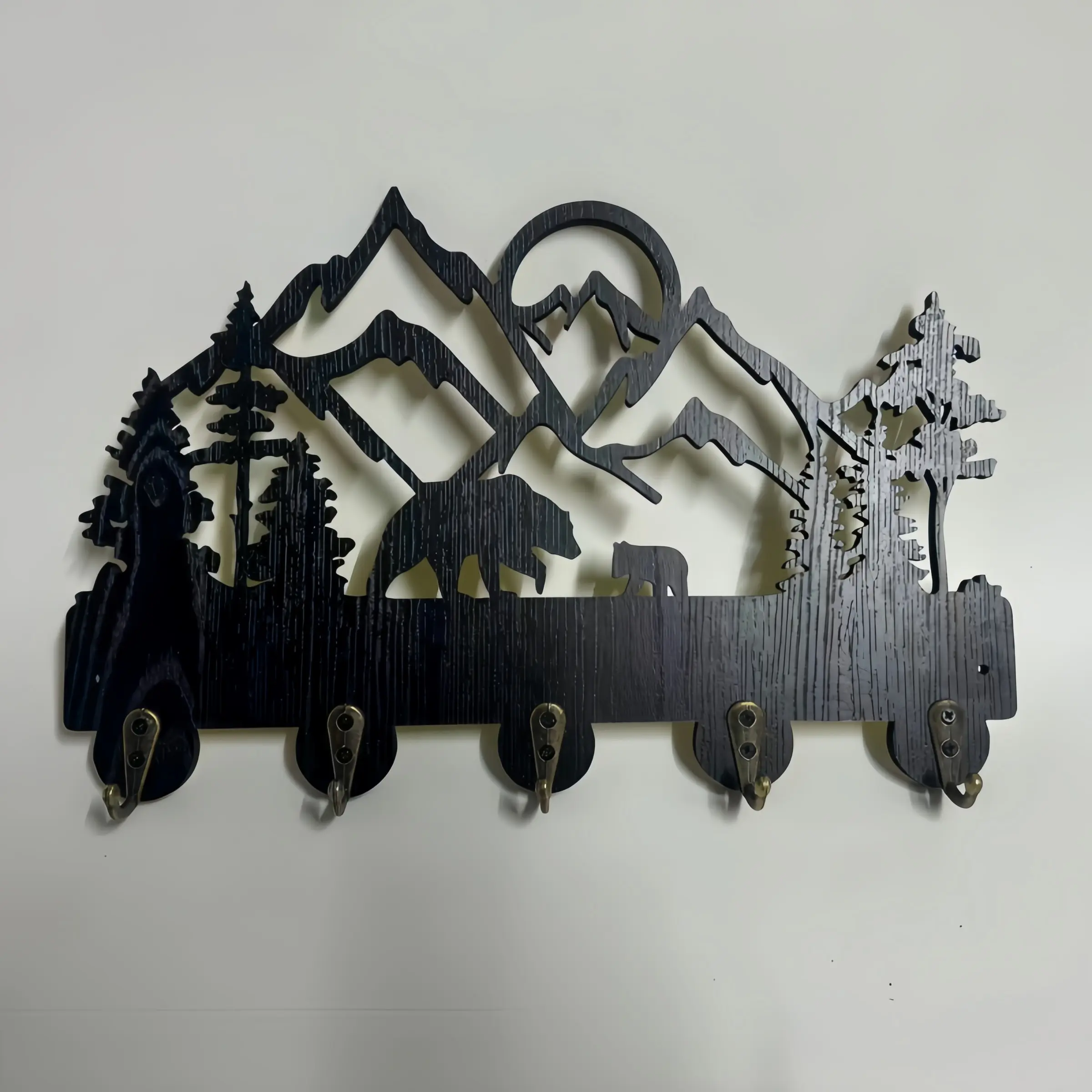 Wooden Key Hook, Mountain Forest Theme Decor Wall Mounted Storage Rack, Storage Hooks, Suitable for Entryway, Front Door, Kitchen, Hallway, Garage, Office