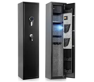 BlackSmith 5 Long Safe Biometric Cabinet for Pistols Quick Access Fingerprint Lockbox 2Rack Dual Alarm Password Memory Function 16 Gauge Alloy Steel