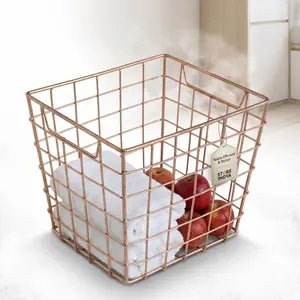 STORE INDYA Copper Cube Collection Wire Basket for Storage Pantry Square Organizer Stackable Bins Space-Saving Design for Kitchen & Bathroom Essentials