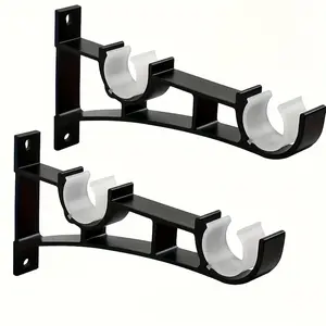 2PCS Heavy-Duty Double Curtain Rod Bracket - Sturdy Hook, Metal Base for Secure Hanging, Durable Curtain Rod Accessories for a Polished Look