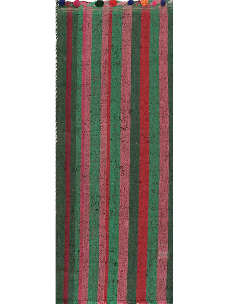 3x7 Green and Pink Persian Kilim Runner Rug Handwoven from Premium Wool with Striped Pattern for hallway