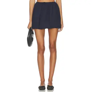 onia Air Linen Bubble Mini Skirt in Noir Navy
