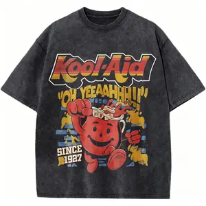 Kool-Aid Man "Oh Yeah!" Vintage Washed Oversized T-Shirt Retro Drink Mascot Graphic Tee Casual Streetwear For Men Women