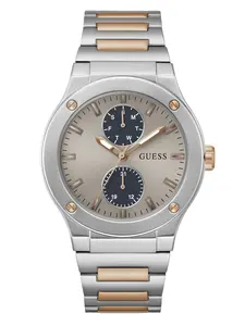 GUESS Male Silver and Rose Gold-Tone Multifunction Watch