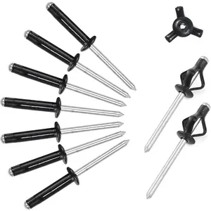 3/16" x 1" Solid Aluminum TriGrip Rivets 50Pcs  Black Bulb Style Exploding Rivets for Marine