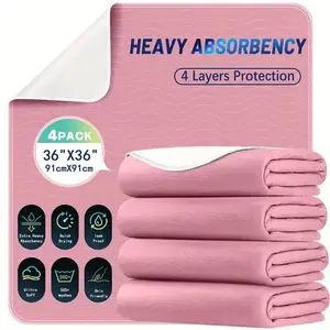 Set of 4 pieces/1 piece, extremely absorbent, size 36" x 36", washable, quick-drying, for breastfeeding mothers, bed liners for people with urinary incontinence, reusable and washable absorbent liners for dogs, during diaper changes and for adults.