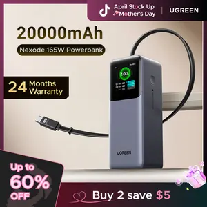 UGREEN Nexode Power Bank 20000mAh 165W with Built-in Retractable USB C Cable Laptop Travel Portable Charger, 100W Input, Fast Charging for MacBook Pro/Air/iPhone 17 16/iPad Pro/Galaxy S25 Ultra/Dell/HP and More ,tiktokshopstockup,mothersdaygift