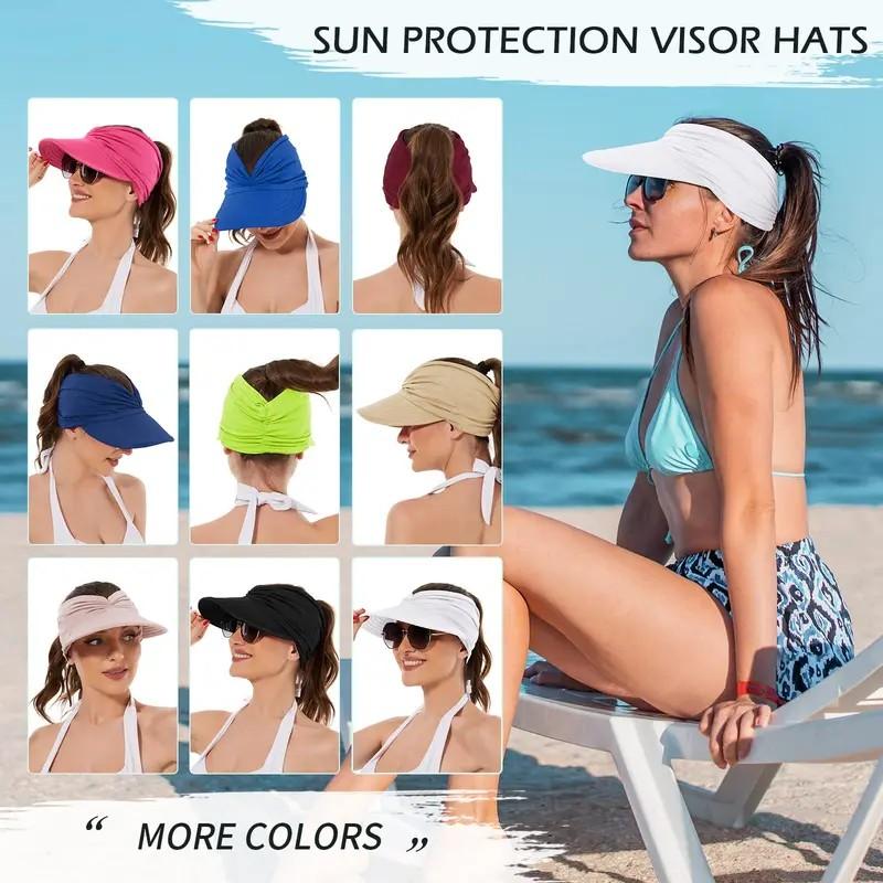 Women's UPF 50+ UV Protection Sun Visor Hat | SunSafeTok That Girl Aesthetic High Ponytail Wide Brim Hat | Birthday Gift for Her Beach Golf Hiking Outdoor Daily Casual Wear