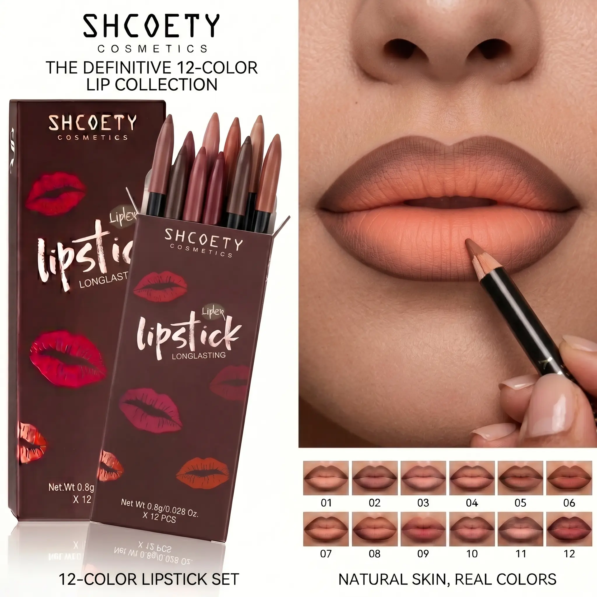 12-Piece 2-in-1 Lipliner & Lipstick Contour Combo Kit, Waterproof Creamy Matte Pencils, Long-Lasting Smooth Pigmented Multi-Pack in Vintage Nude & Brown Shades for Flawless Finish, Lip Combo Kit, Lip Combo Kits backtoschool