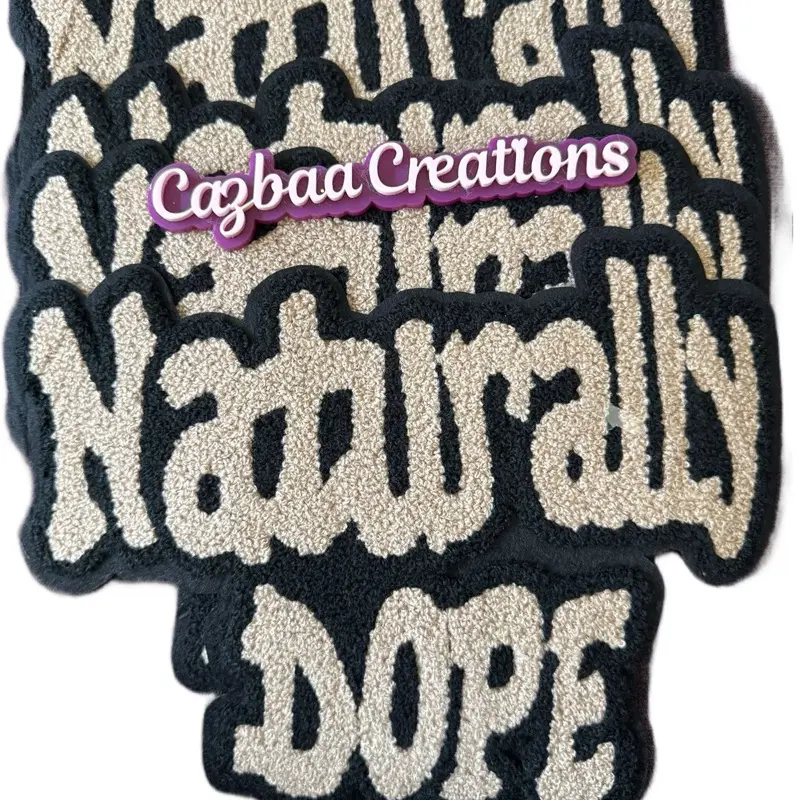 Cazbaa Creations Customizable Chenille Patch - Chenille Fabric, Bold Colorful Letters on Black Background, Plush Texture, Crisp Embroidery, Sewing Supply for DIY Creators, Creativity Boost, Ideal for Apparel, Gift-Giving Option for Statement Lovers
