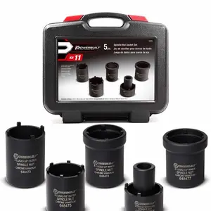 Powerbuilt Spindle Nut Socket Tool Kit 5 Piece Remove Spindle Nuts Various