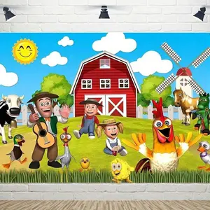 Farm Themed Party Banner, 1 Count Farm Animal Pattern Pull Flag, Photo Props Background Cloth, Indoor & Outdoor Home Background Decoration, Room Decor Banner, Yard Sign Banner, Party Decorations Banners