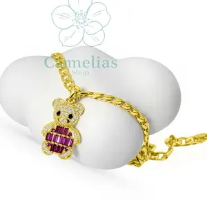 Cuban Chain 20 Inches Long with Bear Pendant Gold Tone Fashion Jewelry for Women