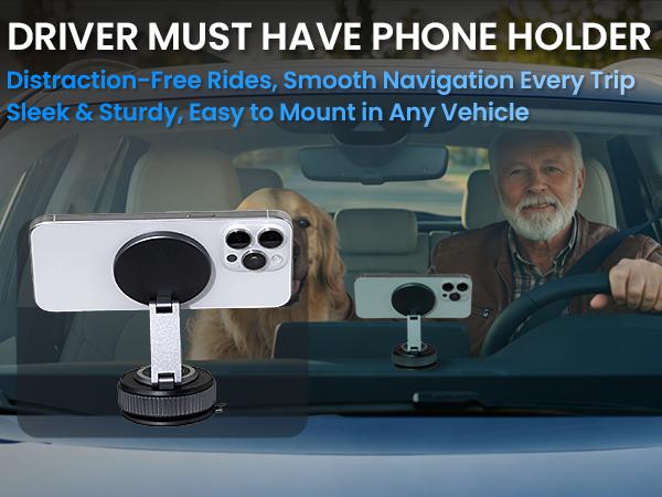 Magnetic Suction Cup Phone Mount, MagSafe Car Holder 360°, Car/Gym/Mirror, iPhone 16/15/14/13