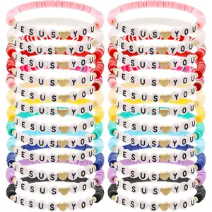 24 count  Loves You Bracelets Bulk  Clay Beads  Verse Bracelets Christian Friendship  Christmas Easter Gifts for Women Teen