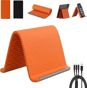Multi-Angle Adjustable Phone Tablet Stand, Silicone Aluminum Bendable Foldable Holder, Anti-Slip Portable Rollable Desktop Stand for Daily Home and Office
