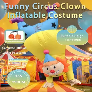 Funny Circus Upside Down Clown Costume for Adults, Inflatable Full Body Suit for Christmas Halloween Party, No Size Measurement Needed