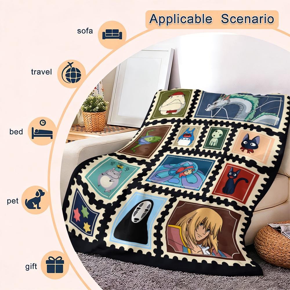 Studio Ghibli Anime Blanket Soft Funny Throw Blanket Cozy Lightweight Plush Portable Cover Blanket For Sofa,Warm Gift For Birthday,Christmas,Multiple Blanket Suitable for all four seasons cozy flannel blanket