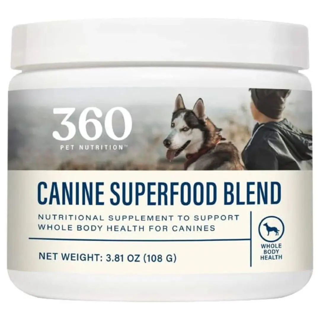 360 Nutrition Canine Superfood Blend Natural, Grain-Free, Senior-Safe Dog Nutritional Supplements with Skin Shine Benefit, 3.81-oz