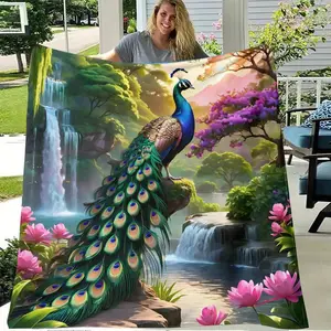 Majestic Peacock Forest Print Flannel Blanket - Soft, Warm & Lightweight For Sofa, Bed, Travel & Camping - All-Season Hypoallergenic Fleece Throw, Peacock Blanket