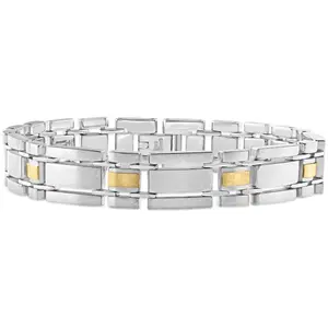 Men's Polished Steel And Dark Gold Two Tone Flexible 12mm Link 8 " Bracelet
